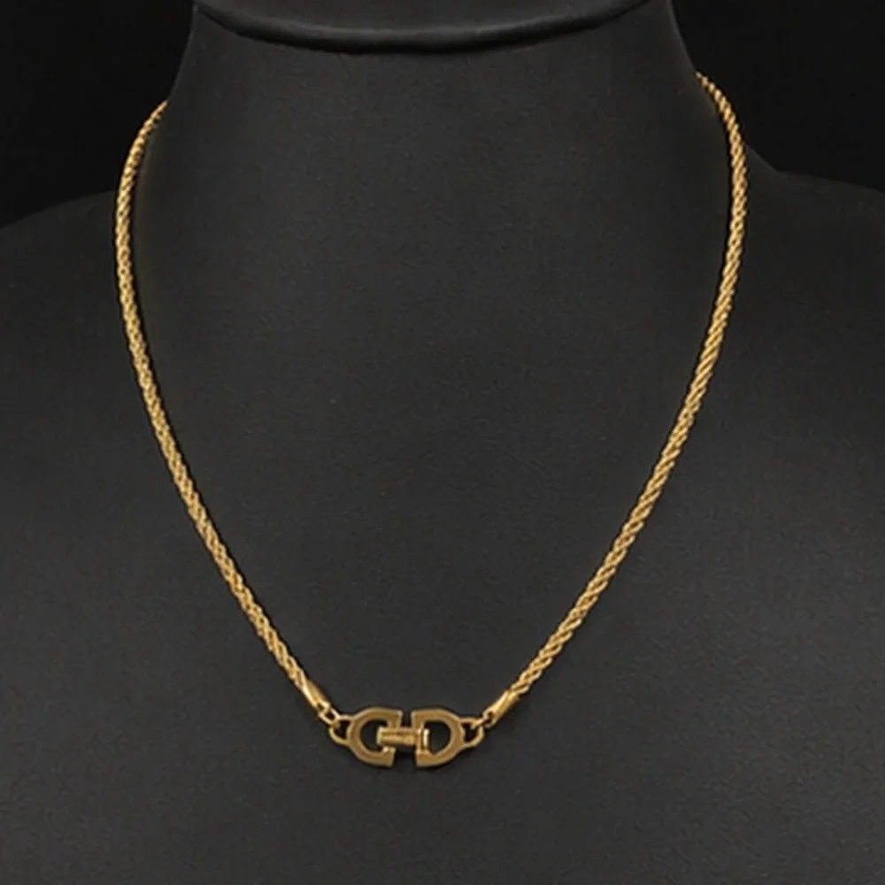 DIOR Twisted Rope Gold Plated Necklace with CD Signature Interlocking Clasp - Picture 10 of 10